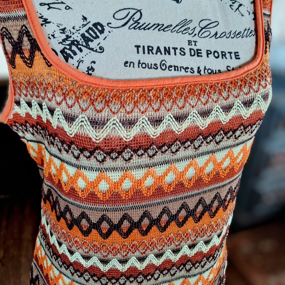 Retro Knit Orange and Brown Bodycon Dress